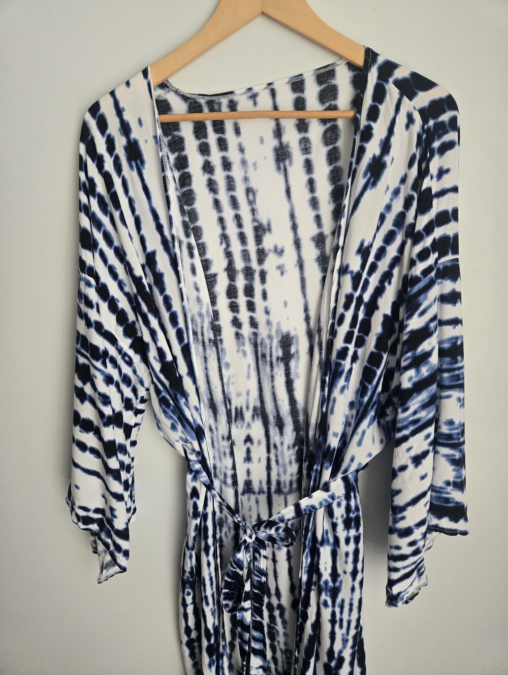 Lightweight Viscose Blue and White Tie-Dye Maxi Length Robe